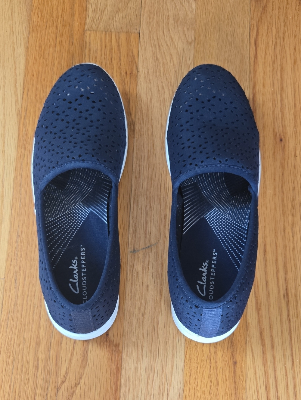 Clarks Navy Perforated Cloudsteppers Slip-On Flats